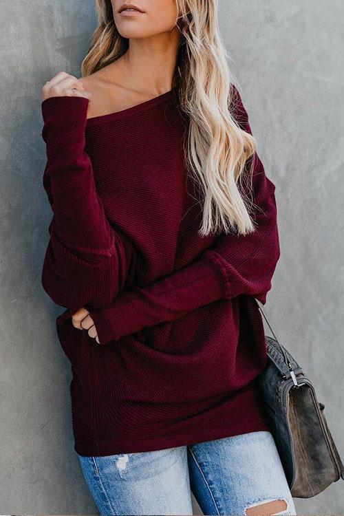 Off Sholder Batwing Sleeve Sweater