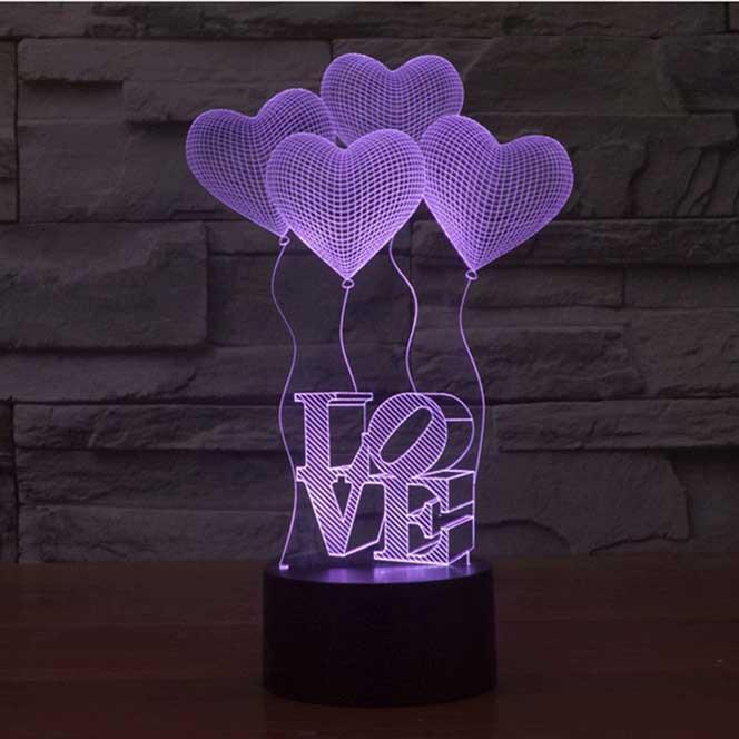 Love Balloons 3D Illusion Lamp - 3D Led Lamps - SlickLamps.com