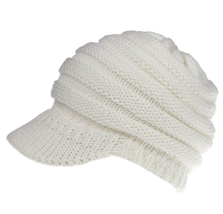 Ponytail Warm Knitted Beanie With Visor