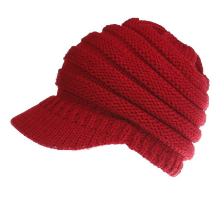 Ponytail Warm Knitted Beanie With Visor