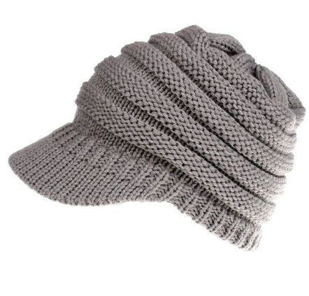 Ponytail Warm Knitted Beanie With Visor