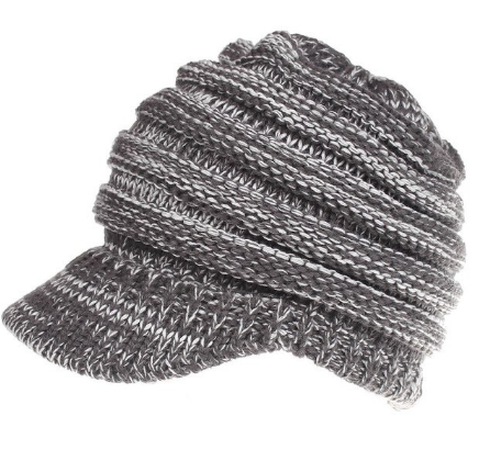 Ponytail Warm Knitted Beanie With Visor