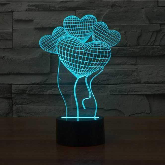 Heart Balloons 3D Illusion Lamp - 3D Led Lamps - SlickLamps.com