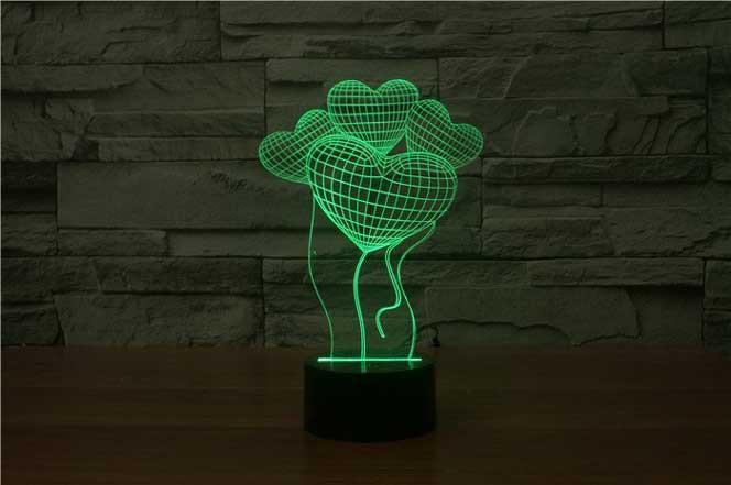 Heart Balloons 3D Illusion Lamp - 3D Led Lamps - SlickLamps.com