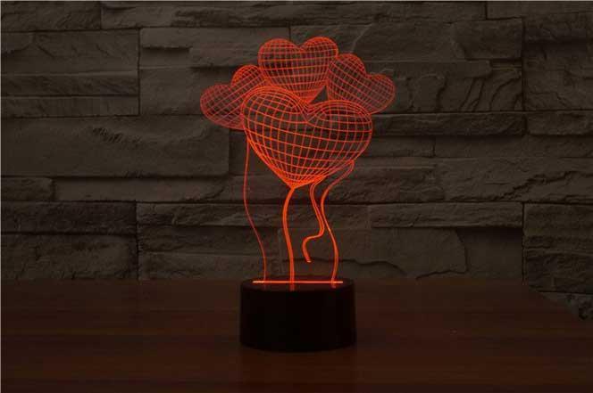 Heart Balloons 3D Illusion Lamp - 3D Led Lamps - SlickLamps.com