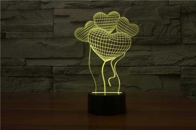 Heart Balloons 3D Illusion Lamp - 3D Led Lamps - SlickLamps.com
