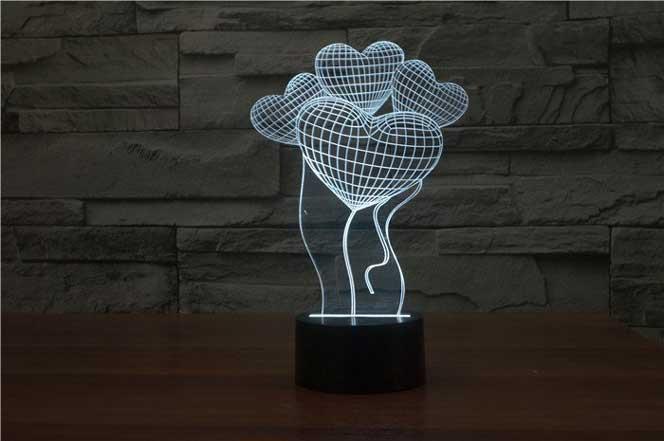 Heart Balloons 3D Illusion Lamp - 3D Led Lamps - SlickLamps.com