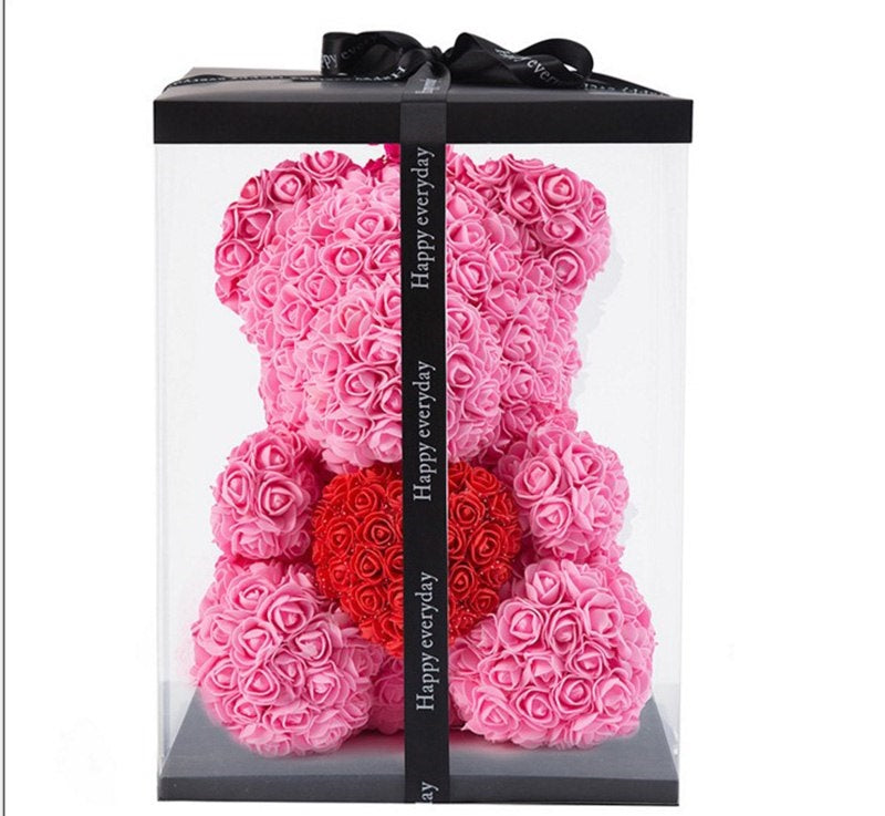 Heart Rose Bear - Pink