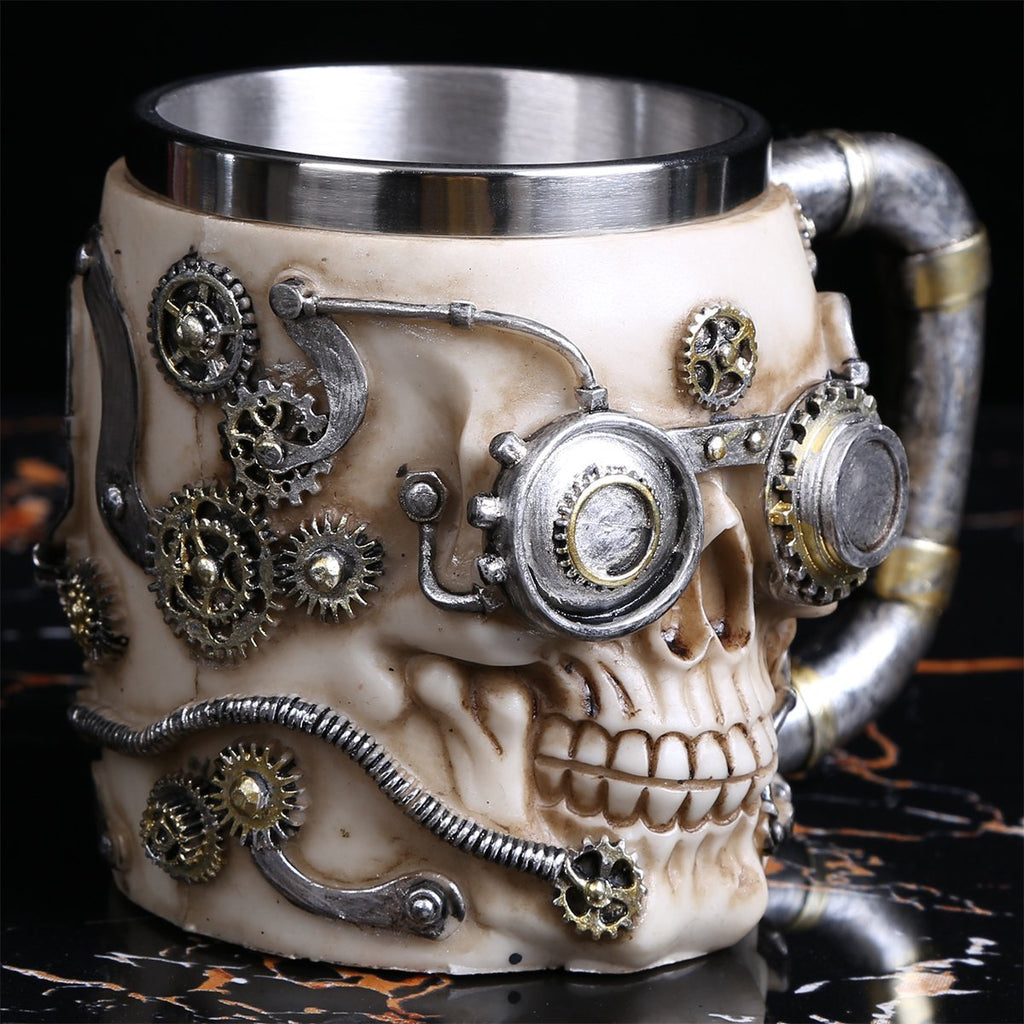 HANDCRAFTED STEAMPUNK SKULL MUG - SlickDecor.com