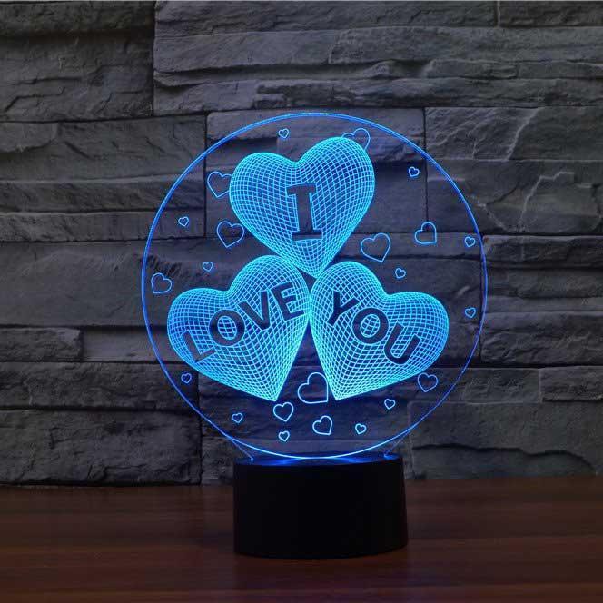 I Love You Hearts 3D Illusion Lamp - 3D Led Lamps - SlickLamps.com