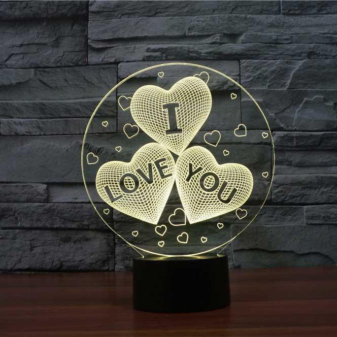 I Love You Hearts 3D Illusion Lamp - 3D Led Lamps - SlickLamps.com