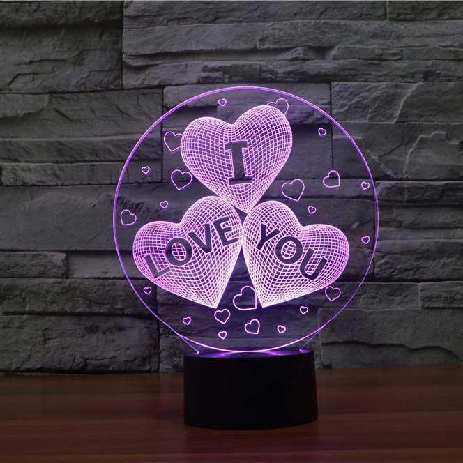 I Love You Hearts 3D Illusion Lamp - 3D Led Lamps - SlickLamps.com