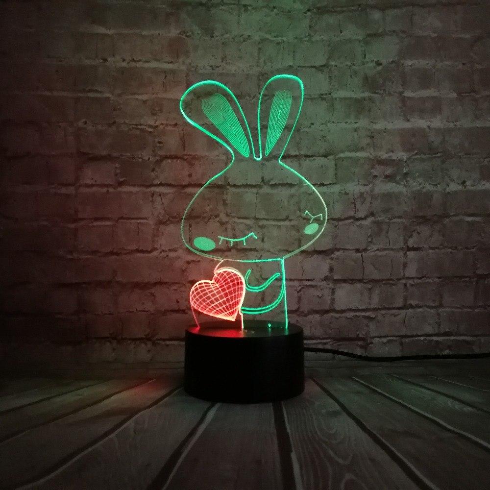 Love Heart Rabbit 3D Illusion Lamp