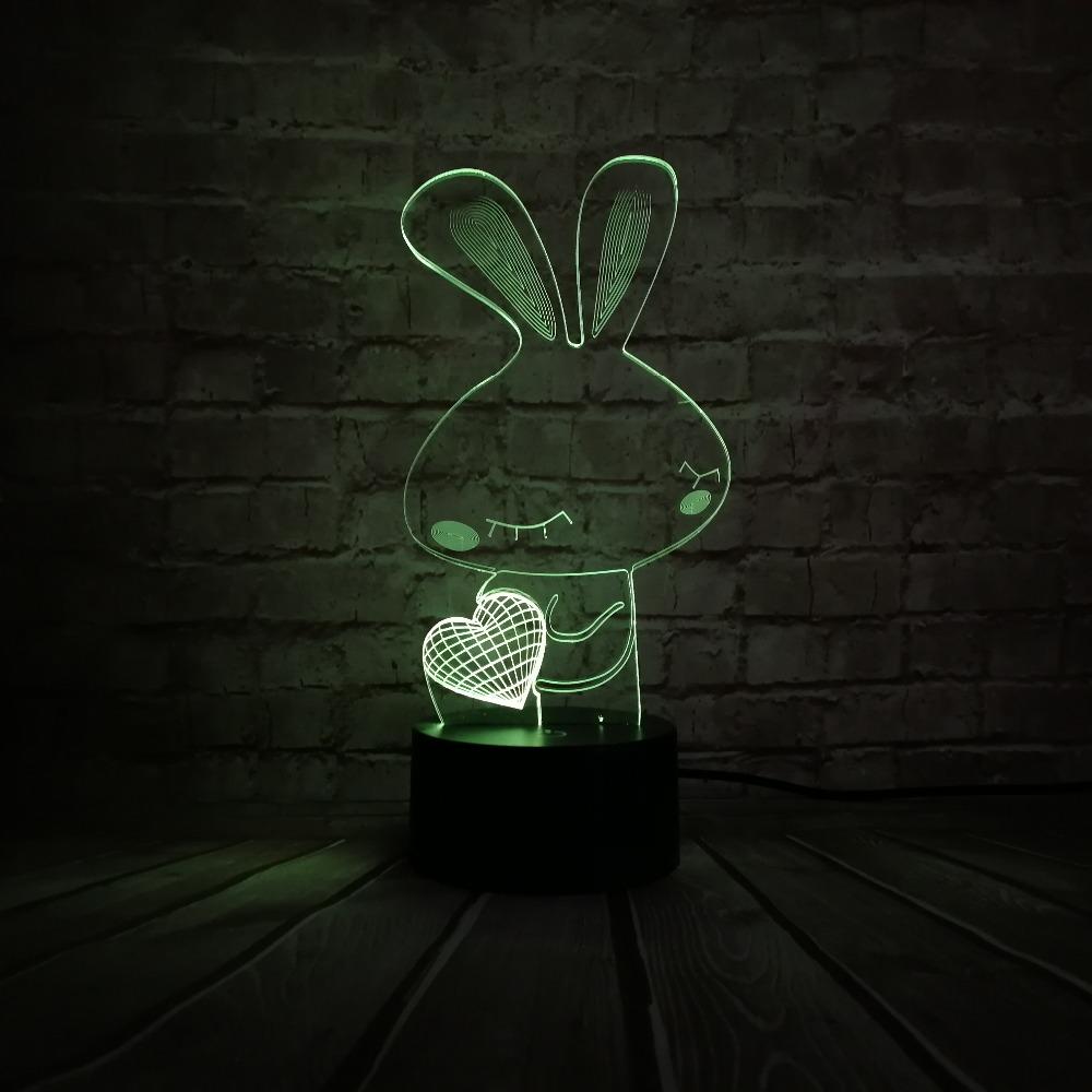 Love Heart Rabbit 3D Illusion Lamp