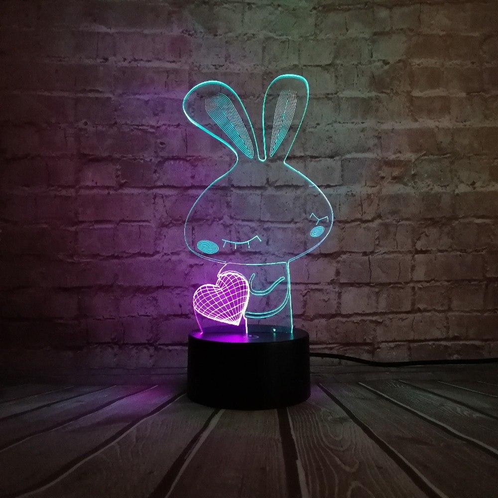 Love Heart Rabbit 3D Illusion Lamp