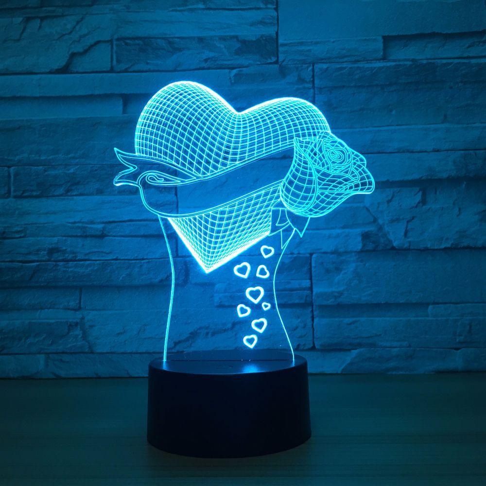 Love Rose Flower 3D Illusion Lamp