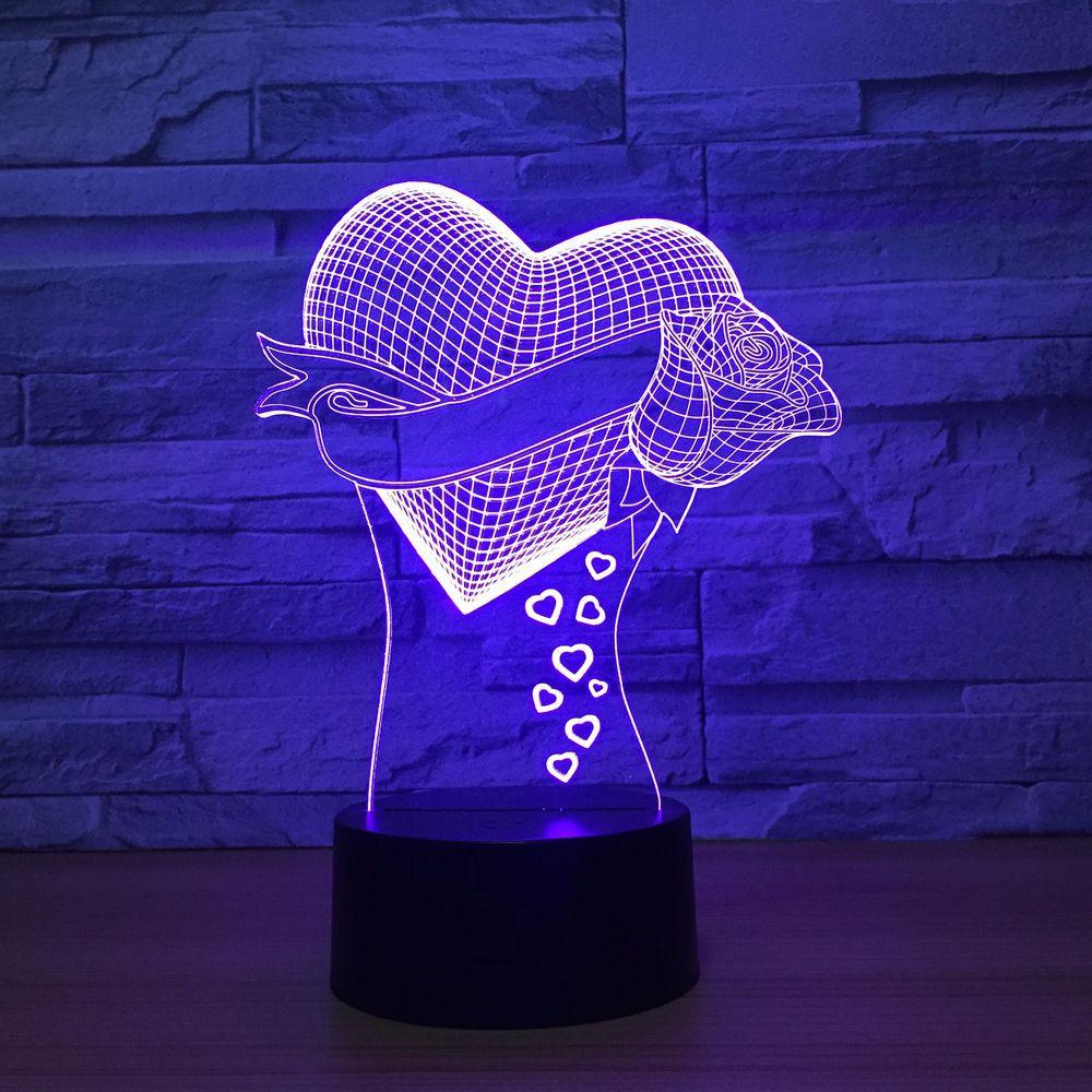 Love Rose Flower 3D Illusion Lamp