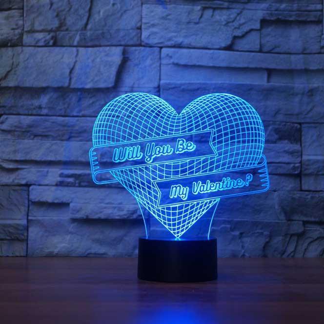 Will You Be My Valentine 3D Illusion Lamp - 3D Led Lamps - SlickLamps.com