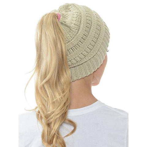 Image of CuteBeanie Soft Knit Ponytail Beanie