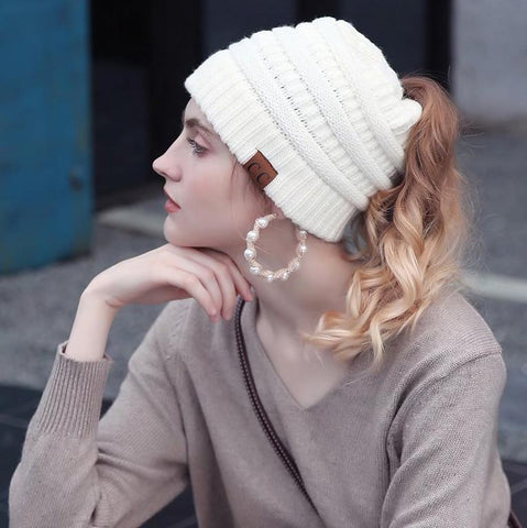 Image of CuteBeanie Soft Knit Ponytail Beanie