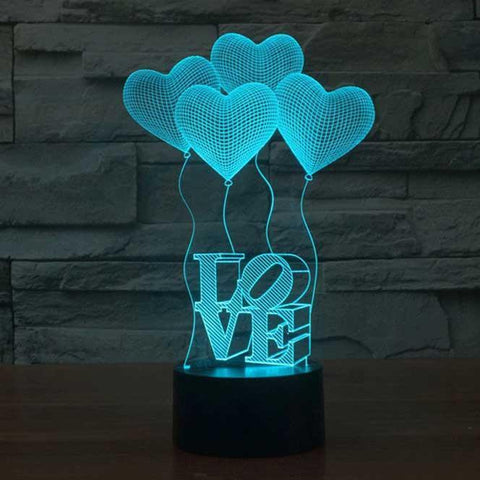 Image of Love Balloons 3D Illusion Lamp - 3D Led Lamps - SlickLamps.com