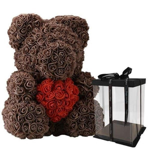 Heart Rose Bear - Brown