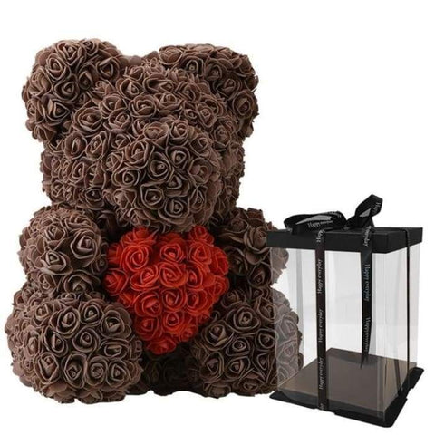 Image of Heart Rose Bear - Brown