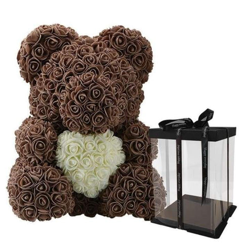 Image of Heart Rose Bear - Brown