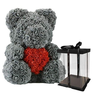 Heart Rose Bear - Gray