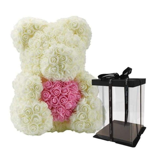 Image of Heart Rose Bear - White