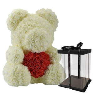 Heart Rose Bear - White