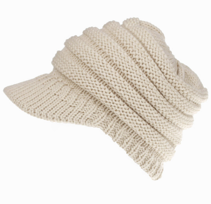 Image of Ponytail Warm Knitted Beanie With Visor