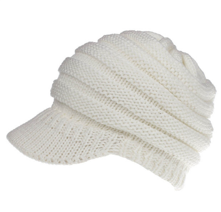 Image of Ponytail Warm Knitted Beanie With Visor