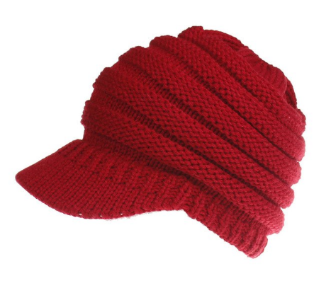 Image of Ponytail Warm Knitted Beanie With Visor