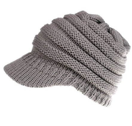 Image of Ponytail Warm Knitted Beanie With Visor