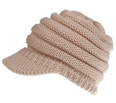 Image of Ponytail Warm Knitted Beanie With Visor