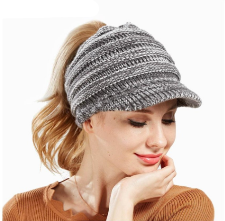 Image of Ponytail Warm Knitted Beanie With Visor