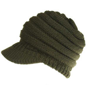 Ponytail Warm Knitted Beanie With Visor