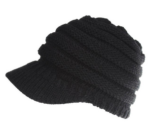 Ponytail Warm Knitted Beanie With Visor