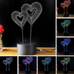 Double Heart 3D Illusion Lamp