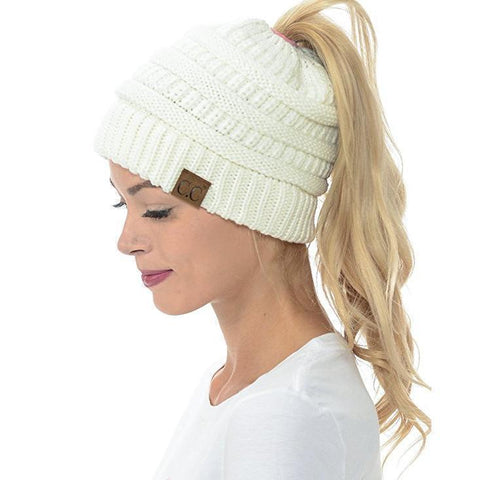 Image of CuteBeanie Soft Knit Ponytail Beanie