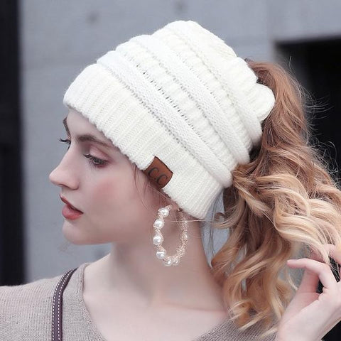 Image of CuteBeanie Soft Knit Ponytail Beanie