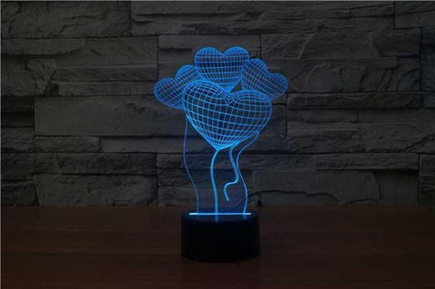 Image of Heart Balloons 3D Illusion Lamp - 3D Led Lamps - SlickLamps.com