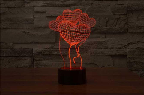 Image of Heart Balloons 3D Illusion Lamp - 3D Led Lamps - SlickLamps.com