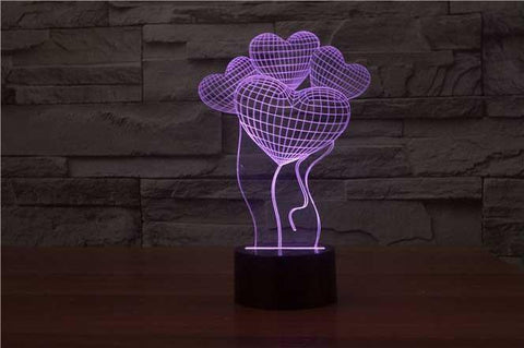 Image of Heart Balloons 3D Illusion Lamp - 3D Led Lamps - SlickLamps.com