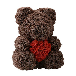 Heart Rose Bear - Brown