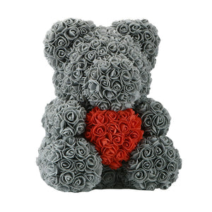 Heart Rose Bear - Gray