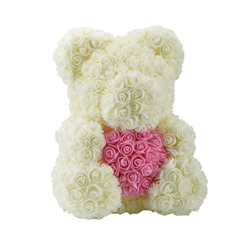 Image of Heart Rose Bear - White