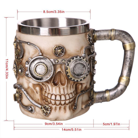 Image of HANDCRAFTED STEAMPUNK SKULL MUG - SlickDecor.com