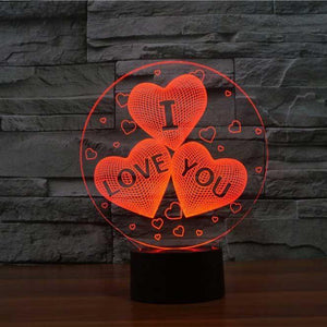 I Love You Hearts 3D Illusion Lamp